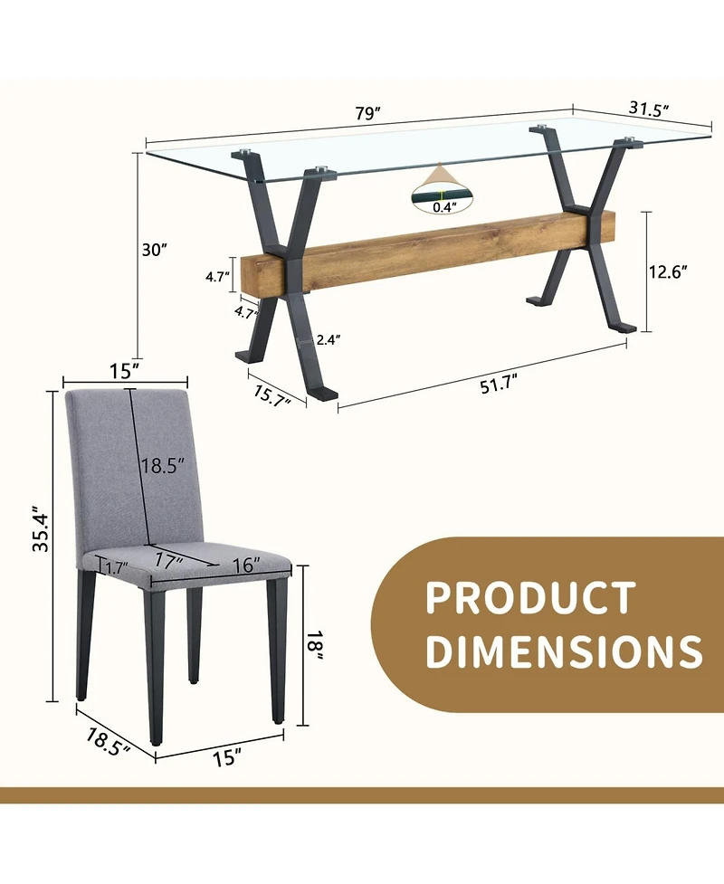 Streamdale Furniture Glass Top Table & 10 Gray Linen Chairs
