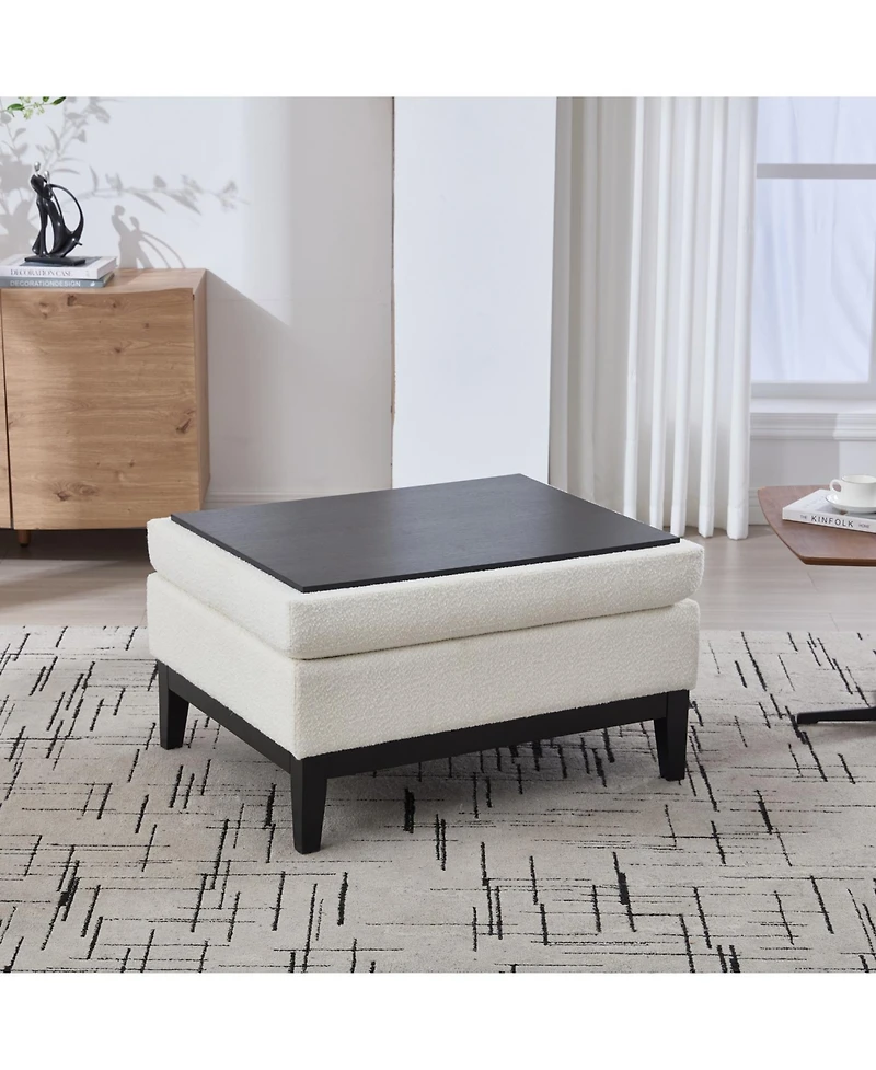 Streamdale Furniture 33.86" Ivory Boucle Storage Ottoman/Coffee Table