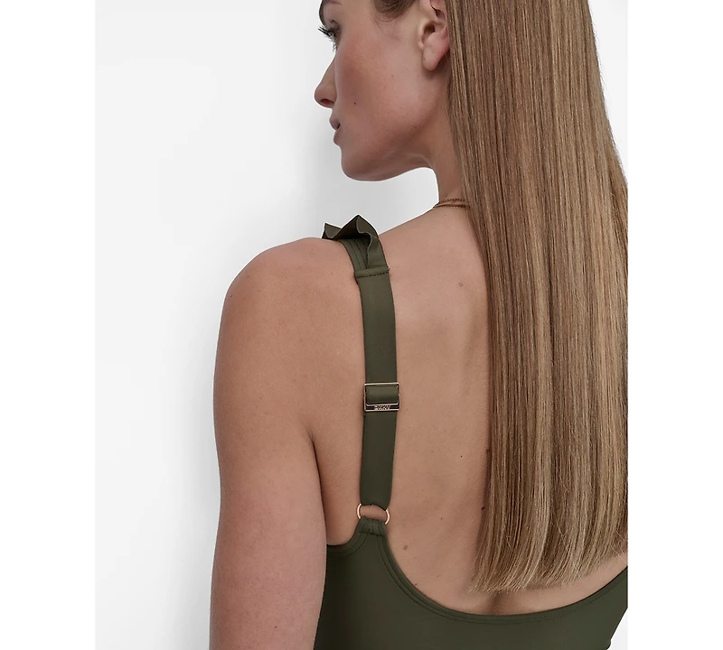 Dkny Ruffle Plunge Underwire Tummy Control One-Piece Swimsuit, Created for Macy's