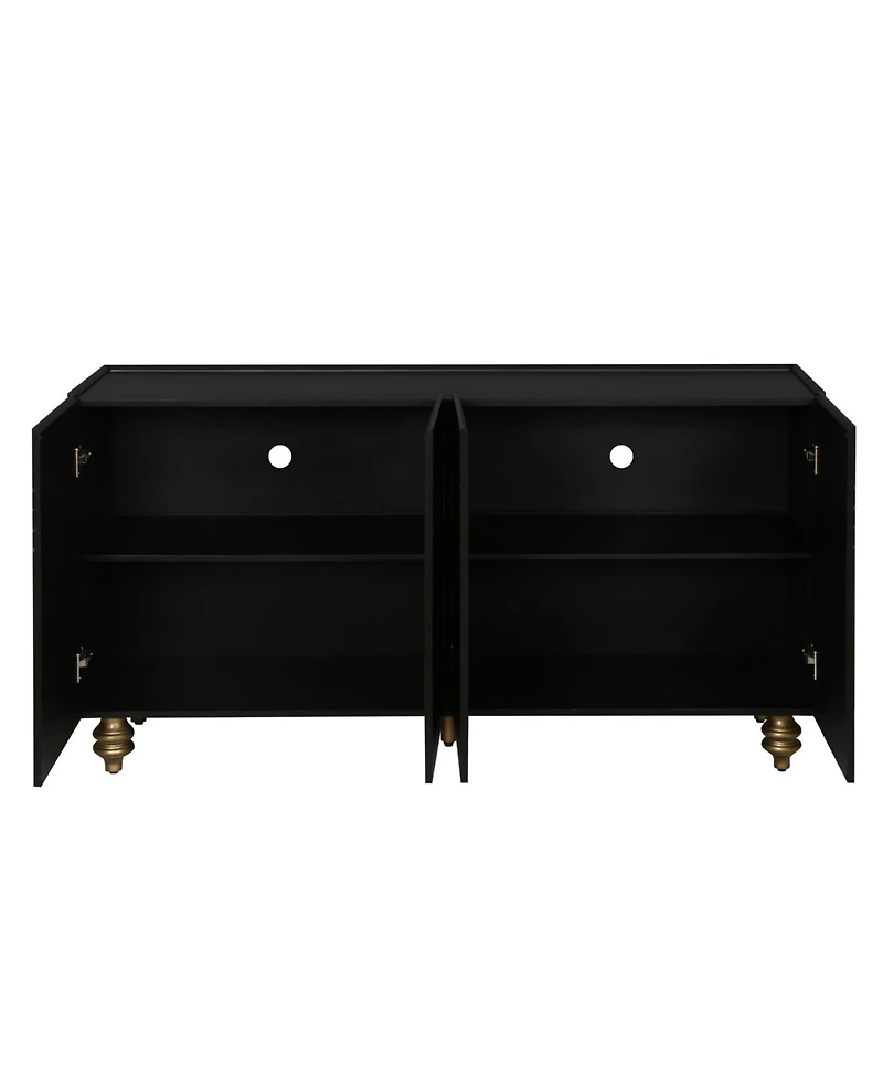 Streamdale Furniture Streamdale Black Fluted Sideboard Buffet - 4 Doors, Adjustable Shelves