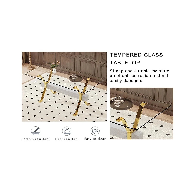 Streamdale Elegant Tempered Glass Dining Set (71"x35.4") with 8 Dark Gray Chairs