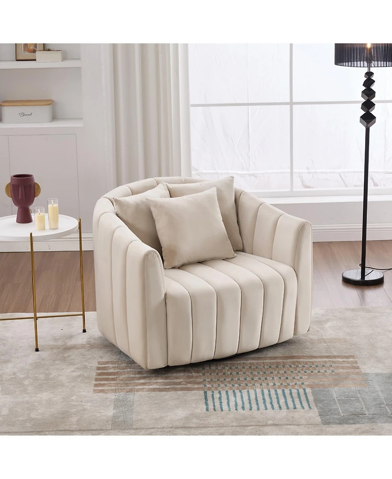Streamdale Furniture Velvet Swivel Barrel Chair & Half Sofa w/ Pillows
