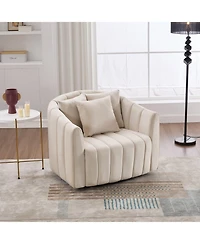 Streamdale Furniture Velvet Swivel Barrel Chair & Half Sofa w/ Pillows