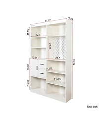 Streamdale Furniture Streamdale White Bookshelf with Pegboard & Drawer, 9 Cubbies