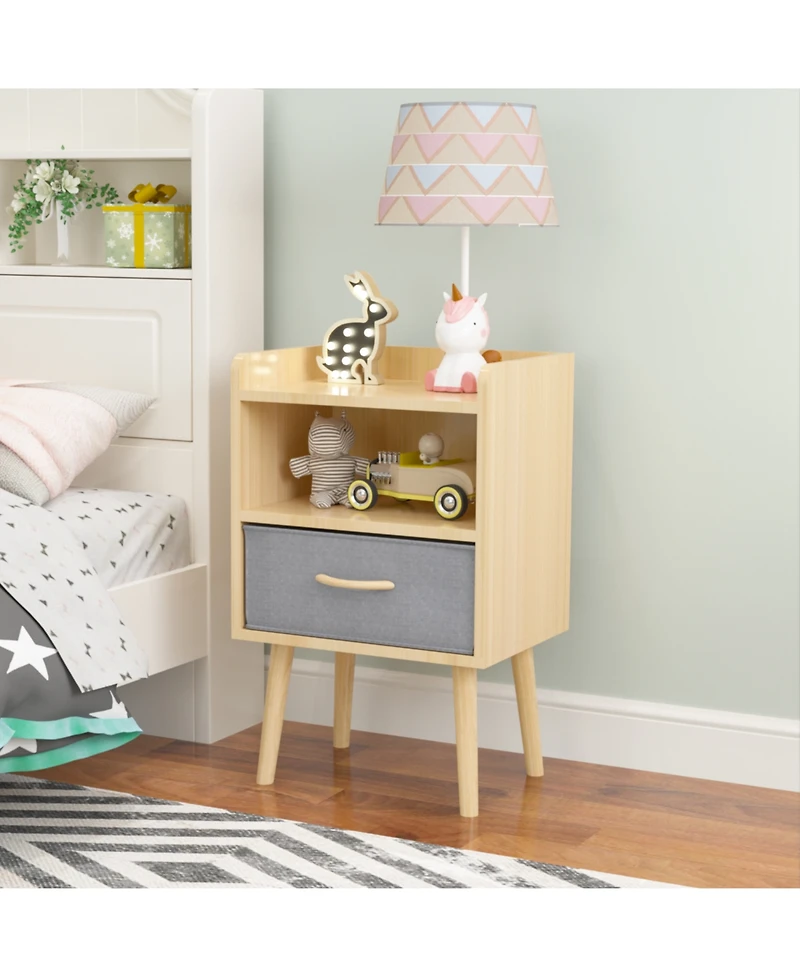 Streamdale Furniture Nightstand with Fabric Drawer & Storage - Oak