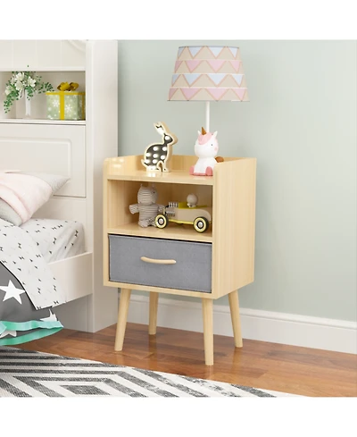 Streamdale Furniture Nightstand with Fabric Drawer & Storage - Oak