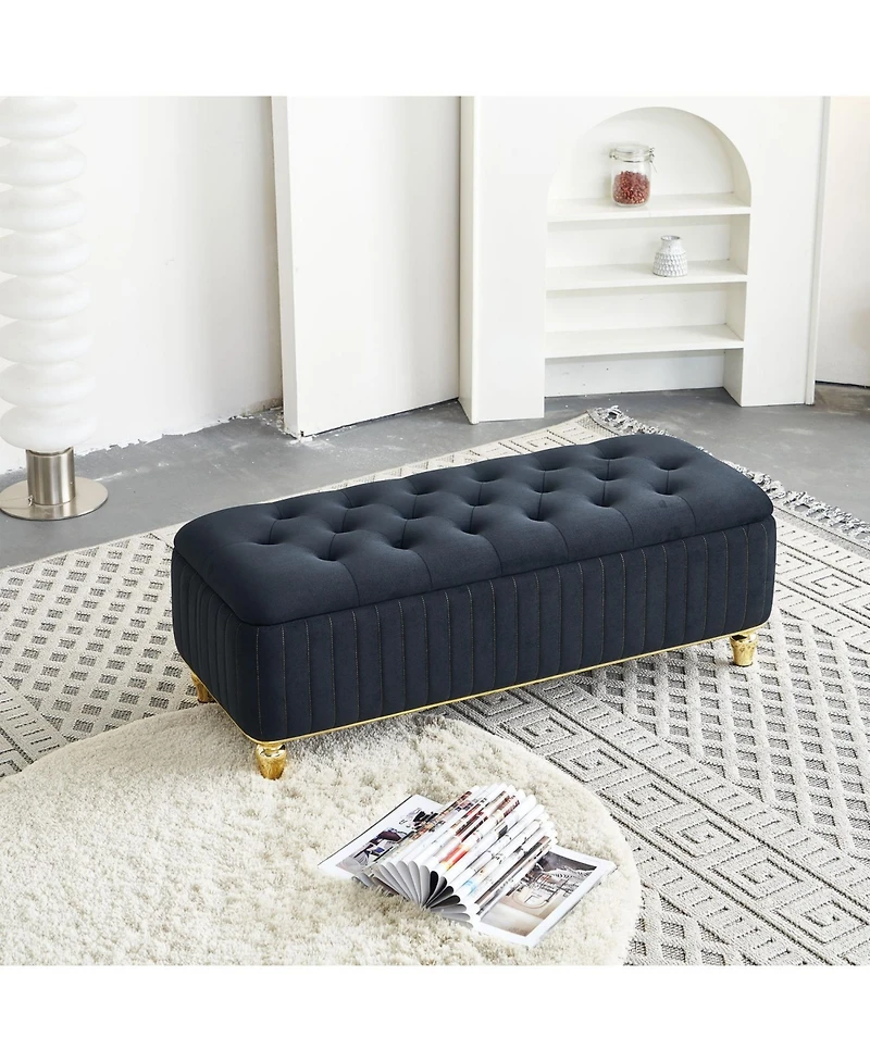 Streamdale Furniture Streamdale Velvet Storage Ottoman with Gold Accents