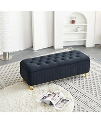 Streamdale Furniture Streamdale Velvet Storage Ottoman with Gold Accents