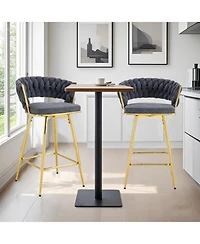 Streamdale Furniture Rotating Swivel Chair Gray Cotton Linen Seat Golden Legs