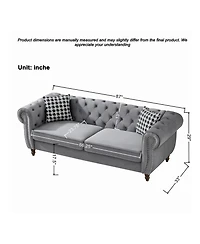 Streamdale Furniture Streamdale 87" Chesterfield Velvet Sofa, Roll Arm, Nailhead Trim