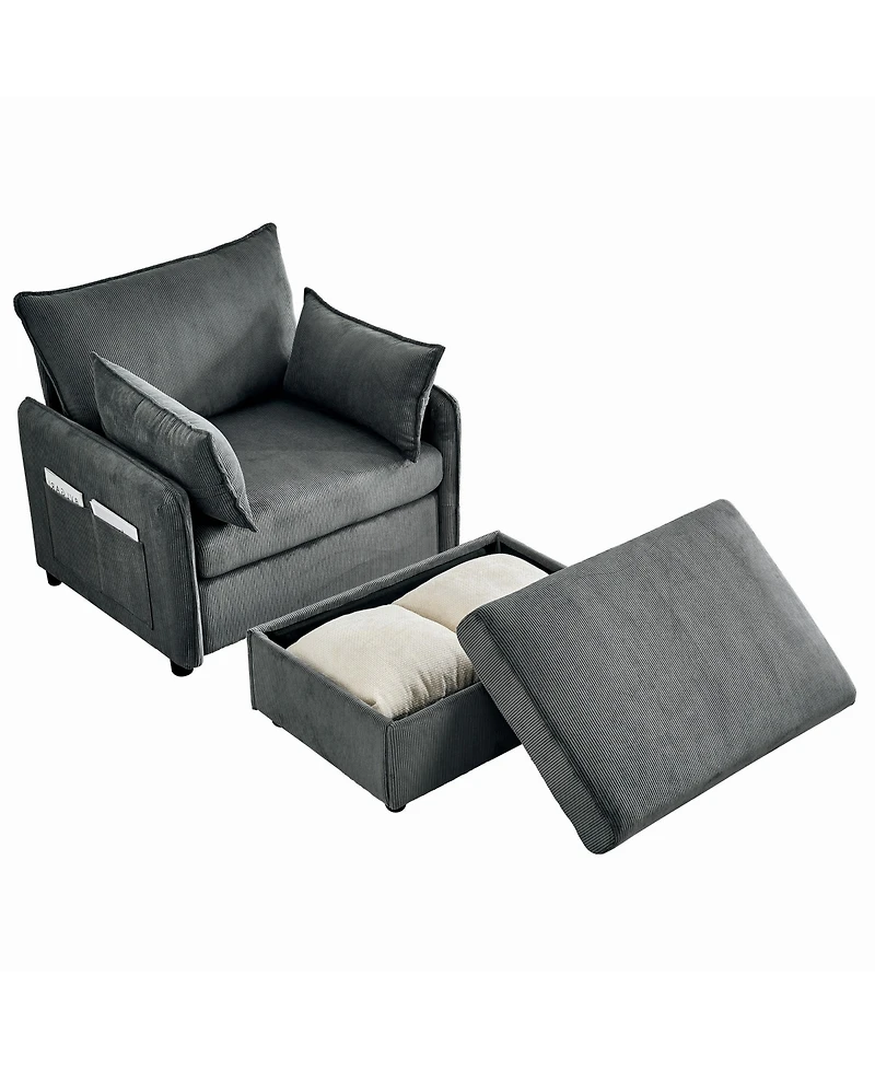 Streamdale Furniture 55" Corduroy Chaise Lounge with Ottoman & Storage - Grey