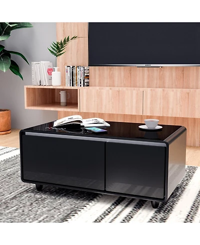 Streamdale Furniture Smart Coffee Table with Fridge, Freezer, Bluetooth, Wireless Charging - Black