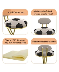 Streamdale Furniture Football Print Bar Stools Set of 2, Counter Height, Velvet, Gold/Cream