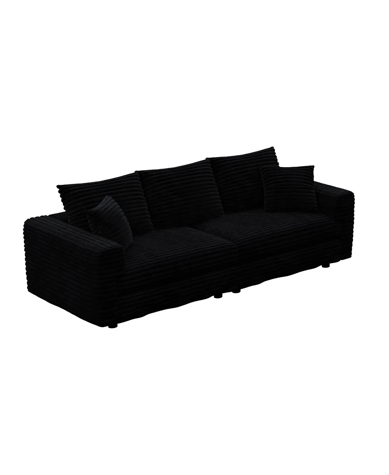 Streamdale Furniture Plush Corduroy 3-Seat Sofa, Modern Comfy Cloud Couch, Deep Seat, Black (Eta-8.28)