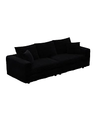 Streamdale Furniture Plush Corduroy 3-Seat Sofa, Modern Comfy Cloud Couch, Deep Seat, Black (Eta-8.28)