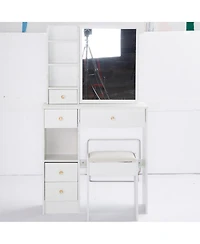 Streamdale Furniture Compact Vanity Table with Large Mirror and Multi-Tier Storage, Stool Included