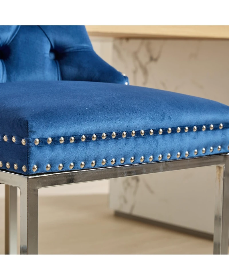 Streamdale Furniture + 25" 2-Pack + Velvet + Button Back + Counter Height Bar Stools