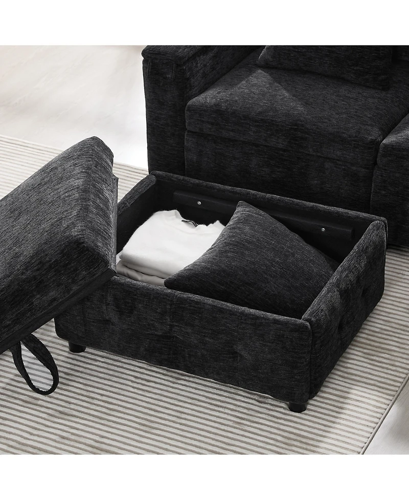 Streamdale Furniture Streamdale Modular Sectional Sofa Bed- Flip Table, Lamp, Ports, Ottoman, Tufted