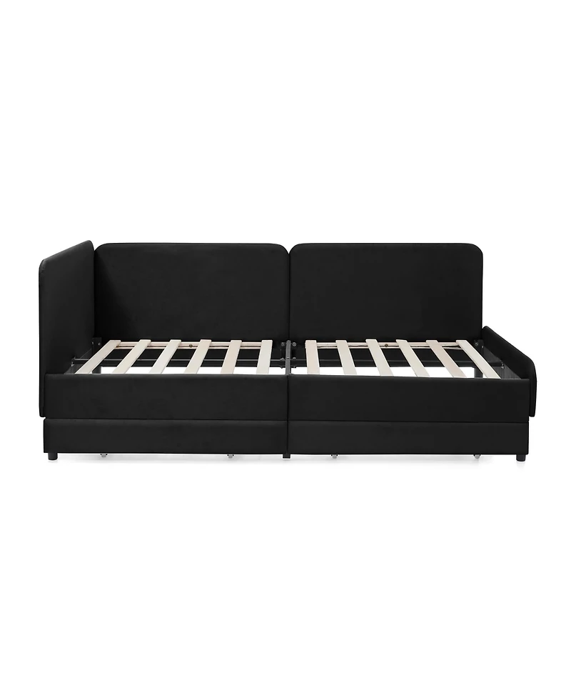 Streamdale Furniture Streamdale Twin Upholstered Platform Bed Frame w/ 2 Drawers, Black