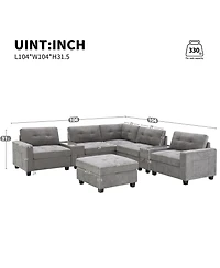 Streamdale Furniture 104" Tufted Sectional Sofa with Acrylic Table, Consoles, Usb Charger, Storage, Ottoman