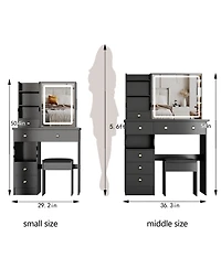 Streamdale Furniture + 37" + Wood/Glass (assuming typical vanity materials) + Led Mirror + Vanity Table with Stool