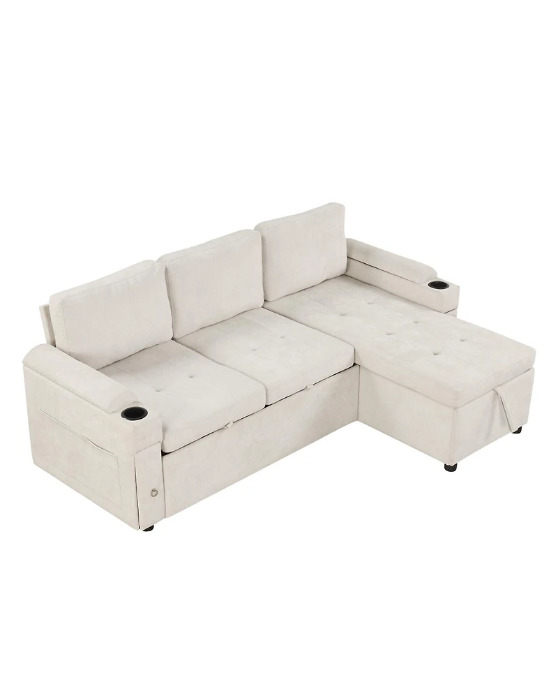 Streamdale 83.5" L-Shaped Sofa Bed with Storage, Cup Holders & Usb