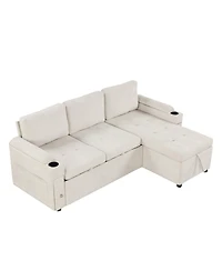 Streamdale 83.5" L-Shaped Sofa Bed with Storage, Cup Holders & Usb