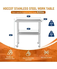 Streamdale Furniture Stainless Steel Table 30x36" w/ Adjustable Shelf & Wheels