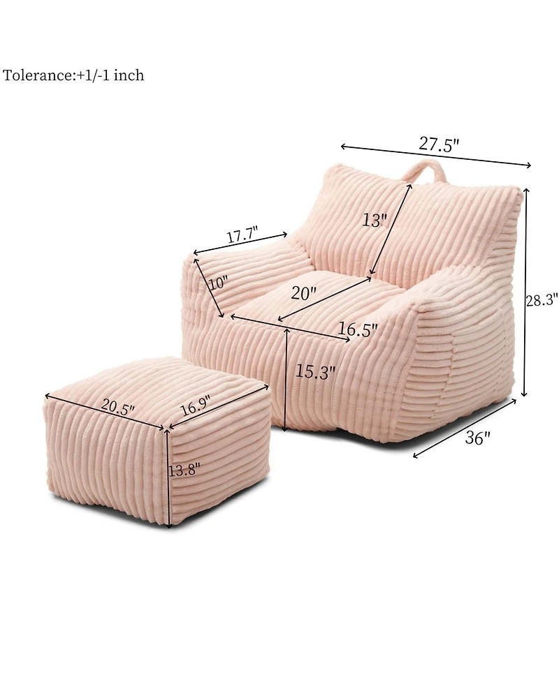 Streamdale Furniture Giant Plush Bean Bag Chair with Footstool