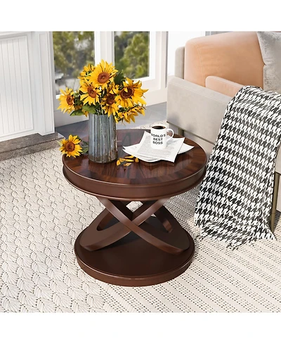 Streamdale Furniture Retro Round Wooden End Table, X-Base