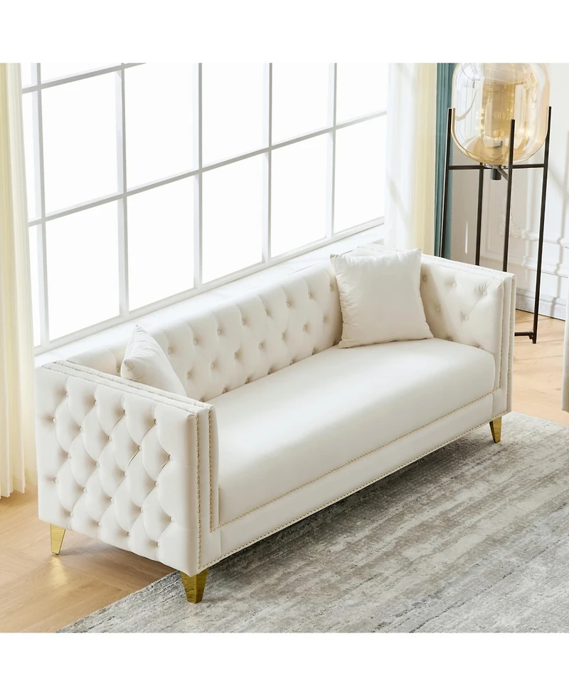 Streamdale Furniture Streamdale Chesterfield Velvet Sofa, 3+3 Seater, Button Nailhead.