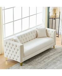 Streamdale Furniture Streamdale Chesterfield Velvet Sofa, 3+3 Seater, Button Nailhead.