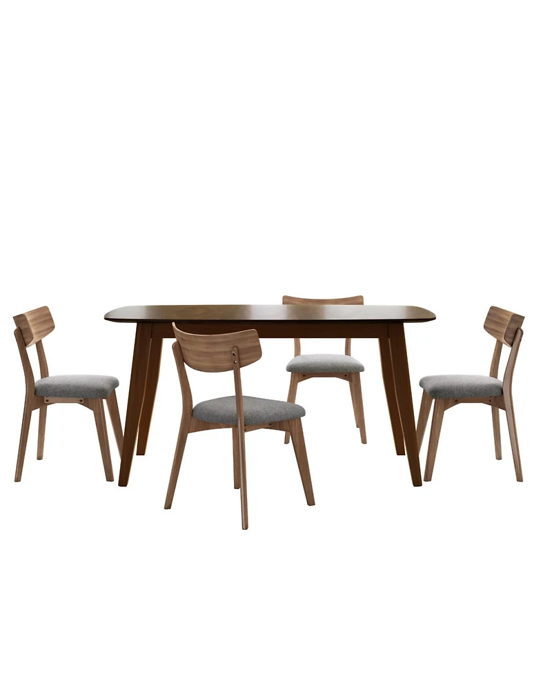Streamdale Furniture 5-Pc Mid-Century Walnut Dining Set with Chairs