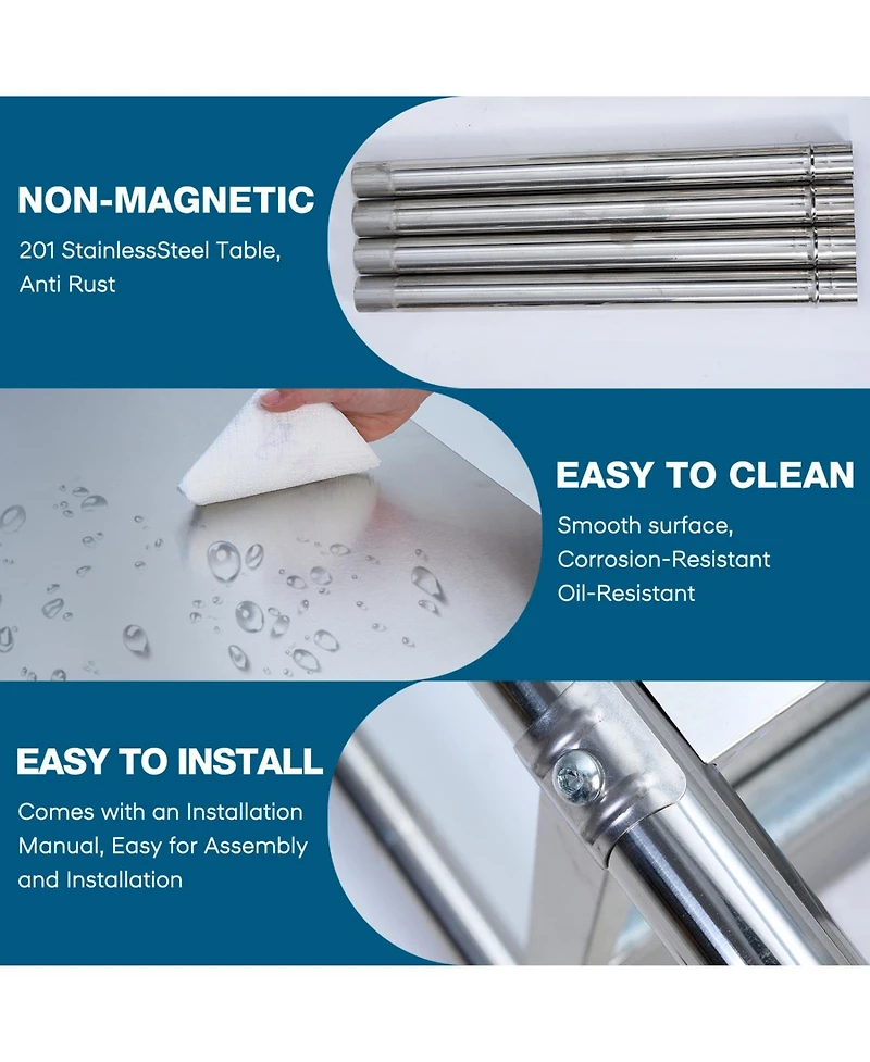 Streamdale Furniture Stainless Steel Kitchen Prep Table w/ Under Shelf