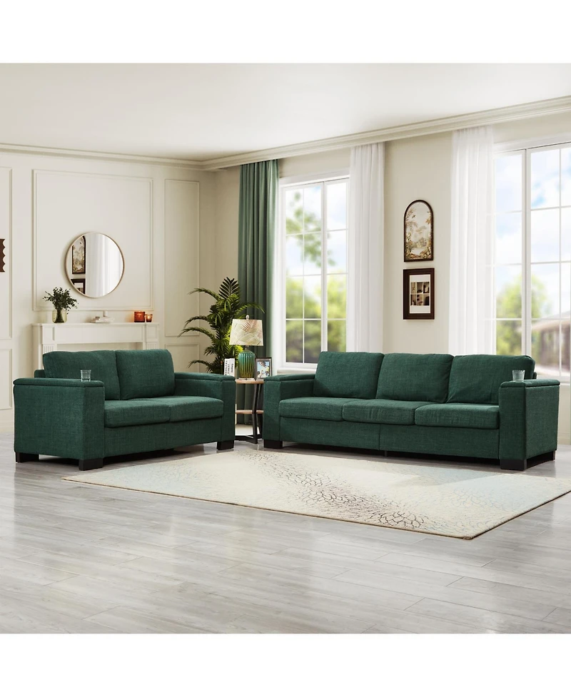 Streamdale Furniture Green Fabric Sofa Set with Cup Holder & Storage