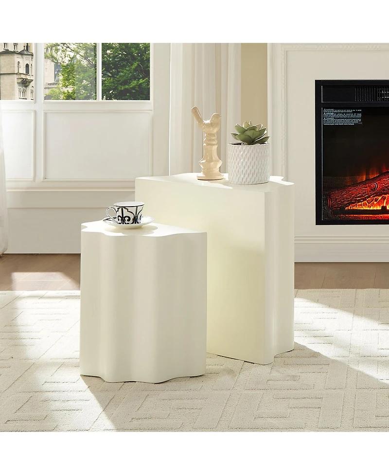 Streamdale Furniture Wavy Edge Side Table Set - Modern End Tables for Living Room/Bedroom
