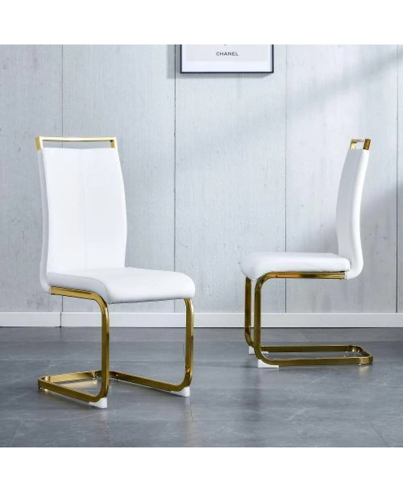 Streamdale Modern Pu Leather Dining Chairs, Golden Legs (Set of 2)