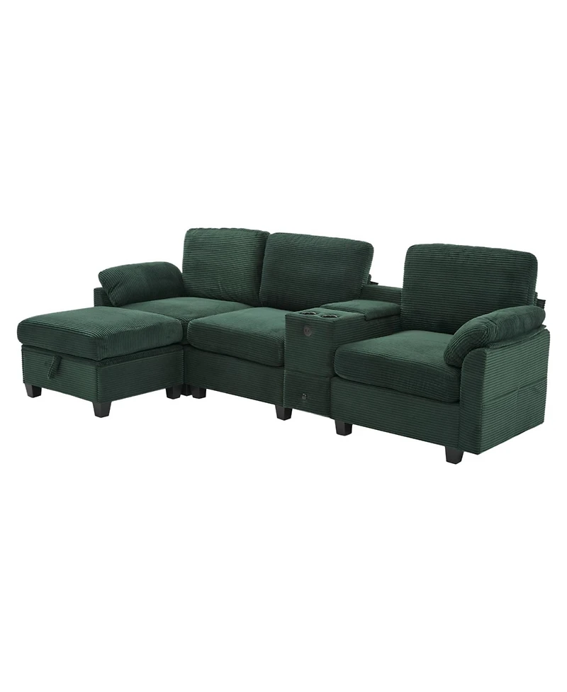 Streamdale Furniture L-Shape Corduroy Sofa- 4-Seater, Usb, Storage