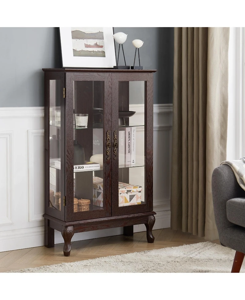 Streamdale Furniture Cherry Curio Cabinet - Lighted Display, Mirrored Back