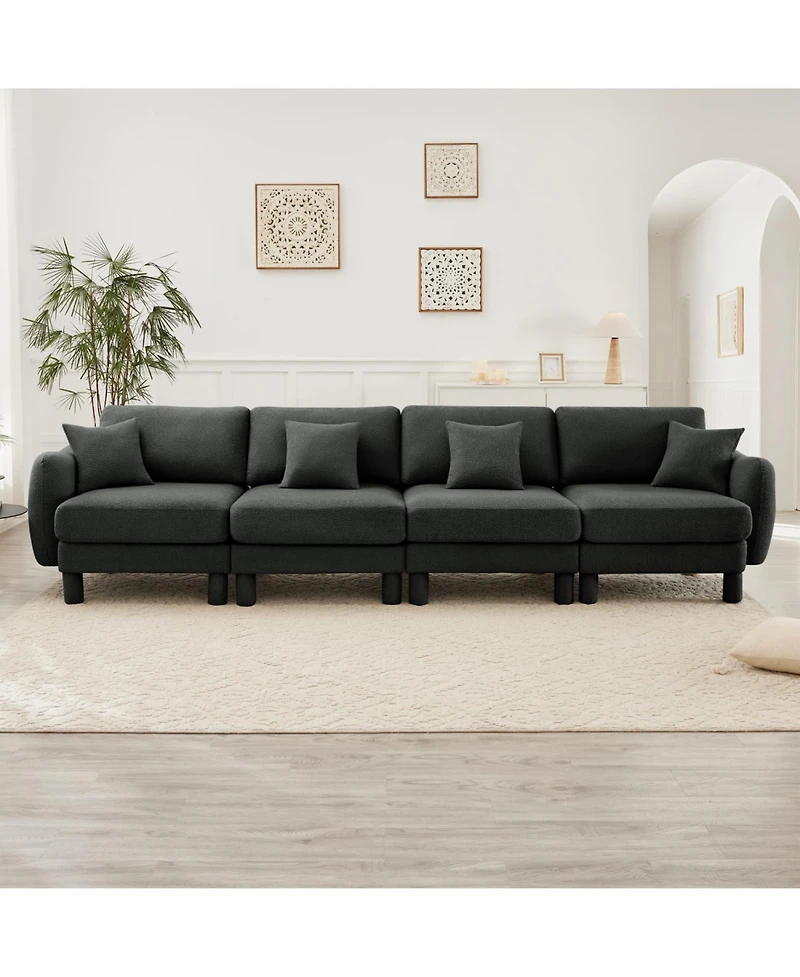 Streamdale Furniture Streamdale Dark Grey Boucle 4-Seater Sofa with Shell Armrests