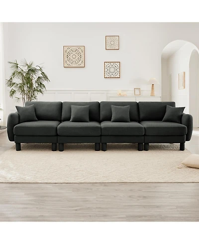 Streamdale Furniture Streamdale Dark Grey Boucle 4-Seater Sofa with Shell Armrests