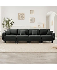Streamdale Furniture Streamdale Dark Grey Boucle 4-Seater Sofa with Shell Armrests