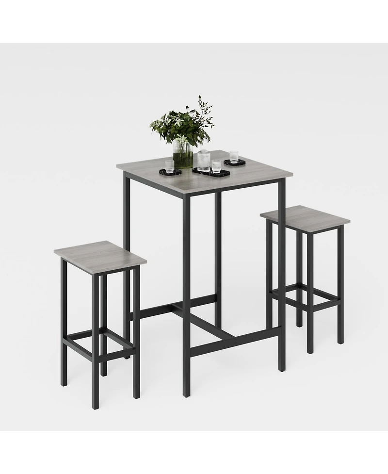 Streamdale Furniture Bar Table Set with 2 Bar stools, Grey, 23.62" W x 23.62" D x 35.43" H