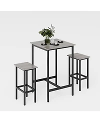 Streamdale Furniture Bar Table Set with 2 Bar stools, Grey, 23.62" W x 23.62" D x 35.43" H