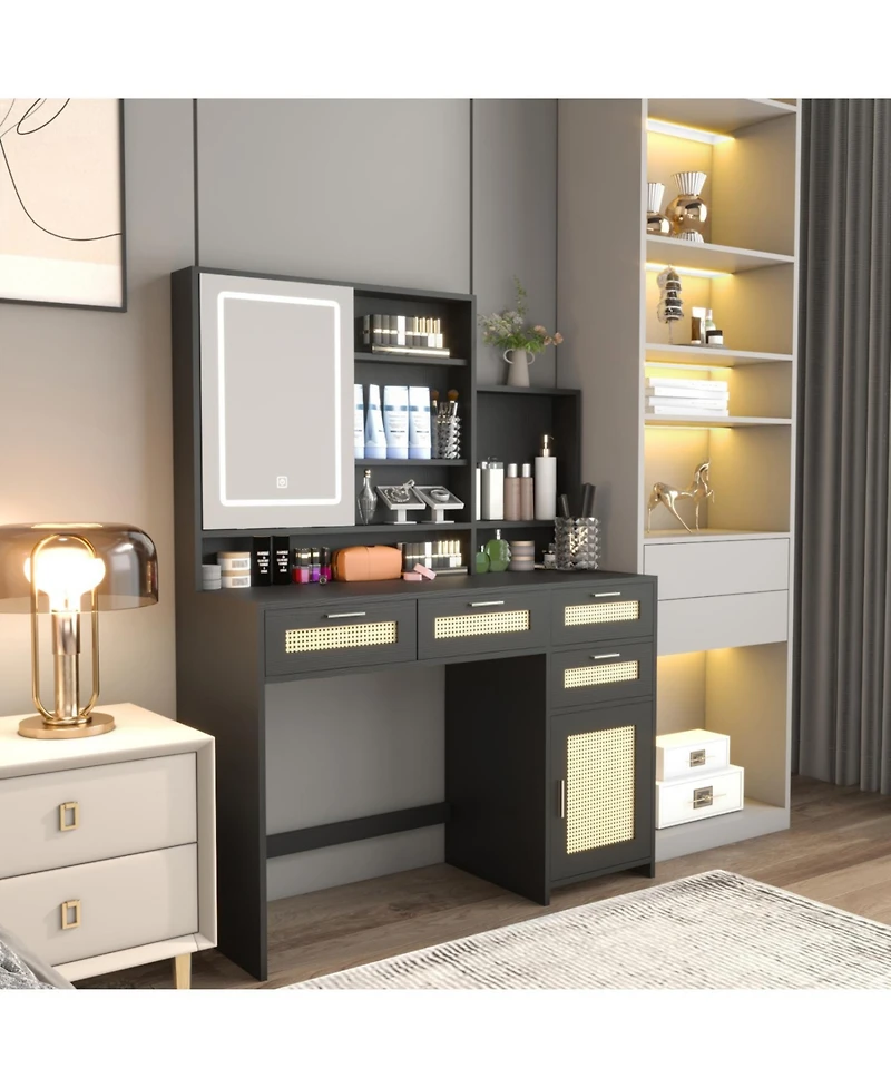 Streamdale Furniture Streamdale Led Makeup Vanity with Adjustable Lighting & Ample Storage