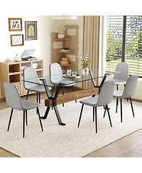 Streamdale Furniture 79" Table & Gray Linen Chairs Black Metal Legs