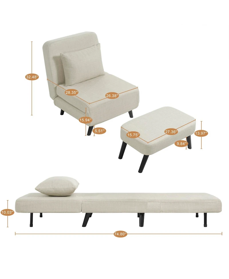 Streamdale Furniture Foldable Linen Chaise Lounge Bed - Beige