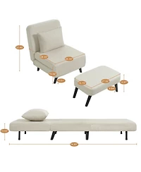 Streamdale Furniture Foldable Linen Chaise Lounge Bed - Beige