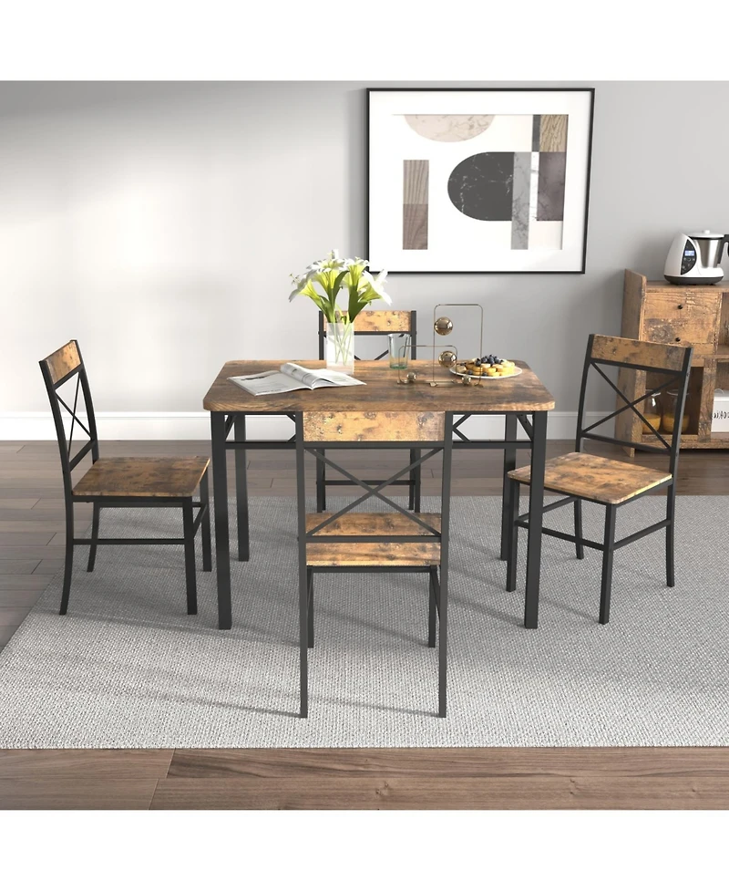 Streamdale Furniture Rustic Brown Dining Table Set for 4