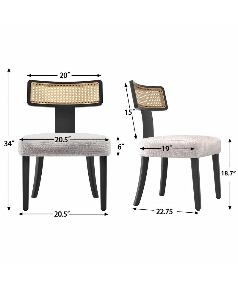 Streamdale Furniture Mid Century Rattan Dining Chairs - Set of 2 Black/Beige